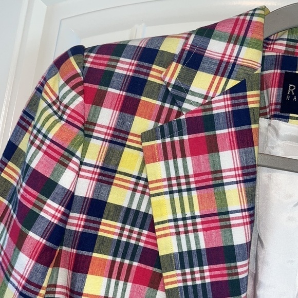 RALPH Ralph Lauren colorful cotton plaid button blazer preppy country club sz 6 - Picture 4 of 12